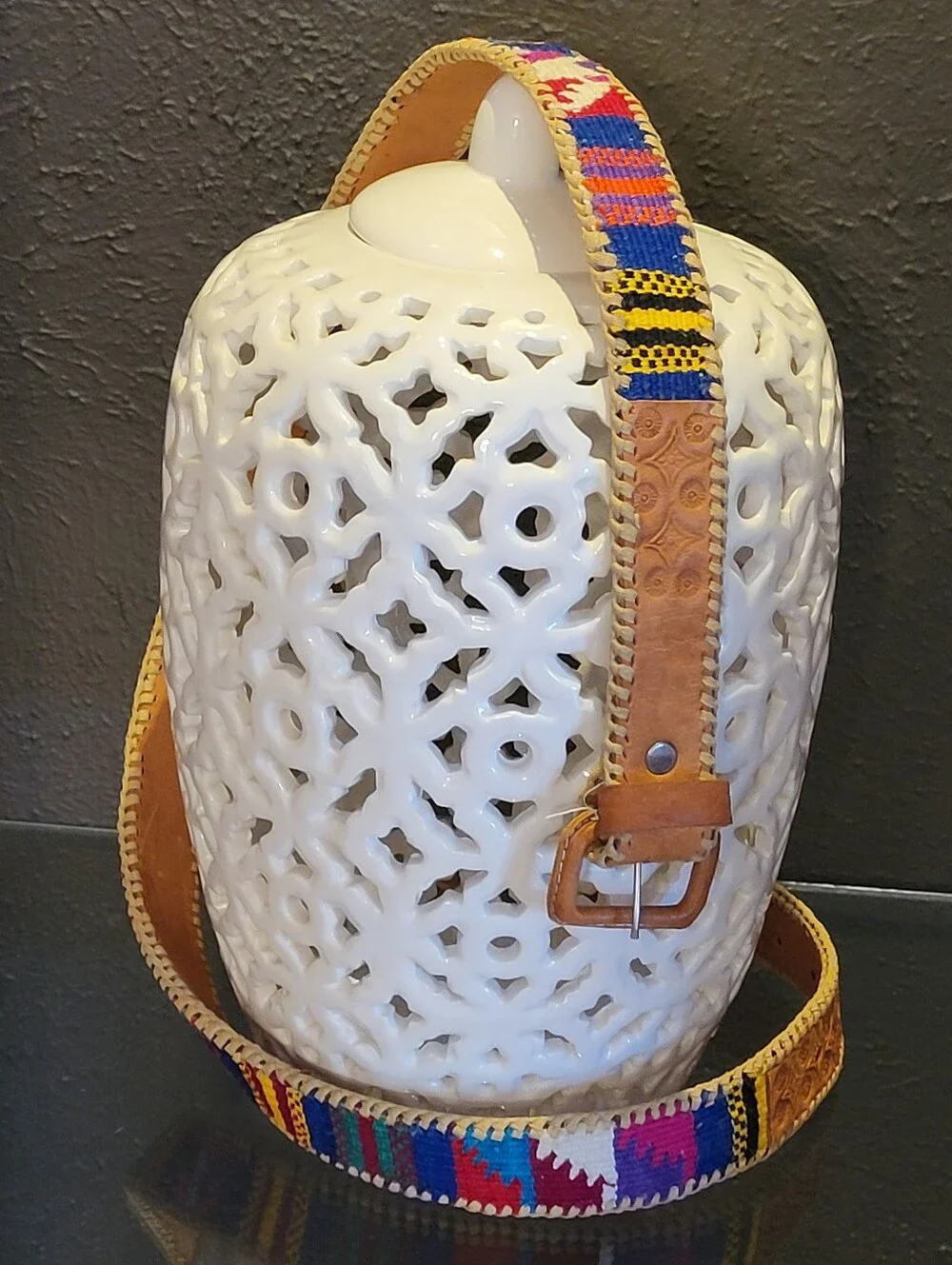 Handmade In Guatamala 70s/80s Textile And Tooled Leather Belt Size 38